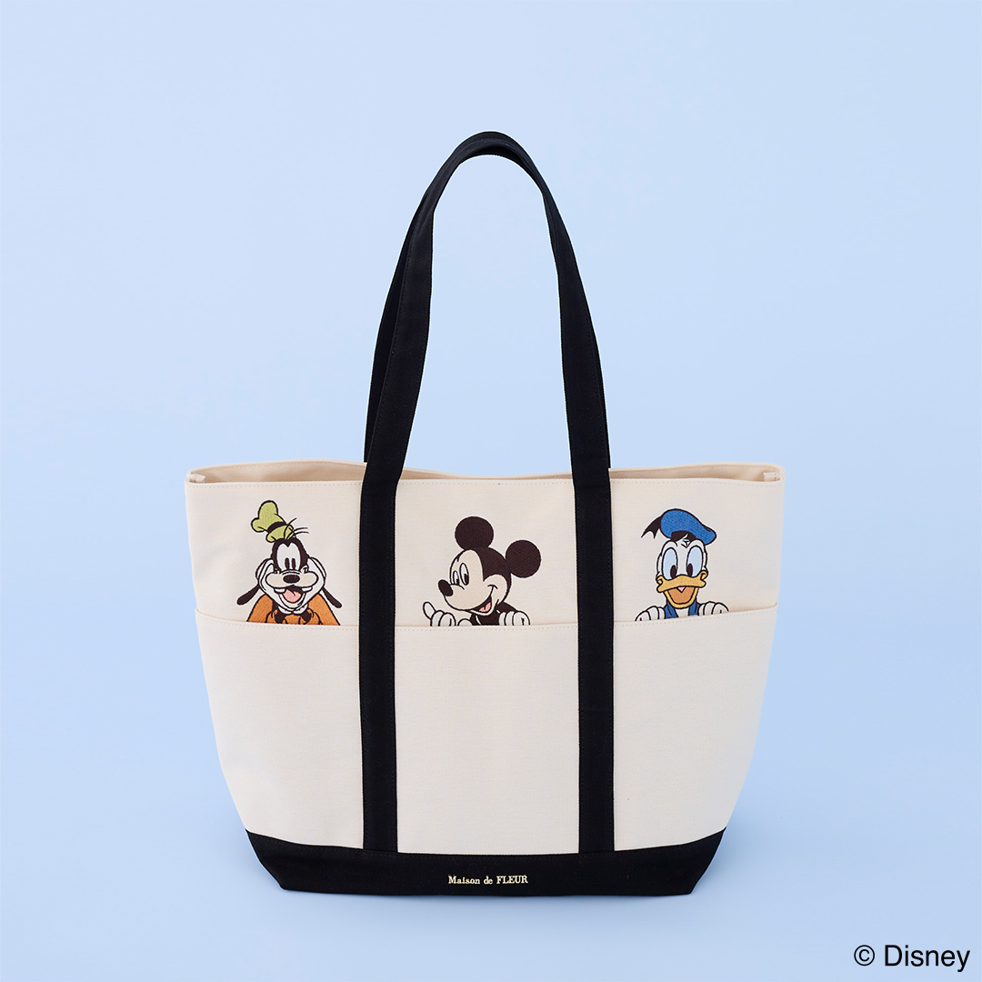 【Disney THE MARKET先行】＜Maison de FLEUR＞ミッキーアンドフレンズ/マルチポケットトート Black/Pink/Brown