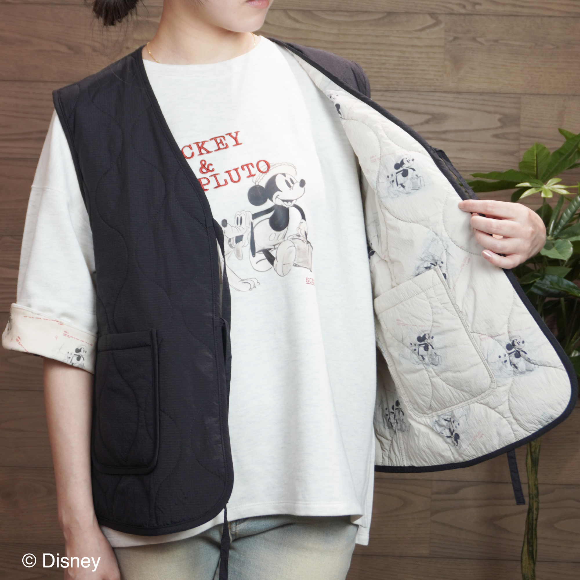 【Disney THE MARKET限定】<br>niko and ...　ミッキー　リバーシブルキルトベスト